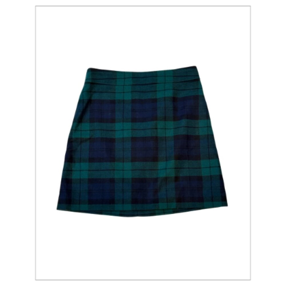 Gently Worn Chic J.Crew Green Plaid Wool Mini Skirt, Size 8 (BB01)
